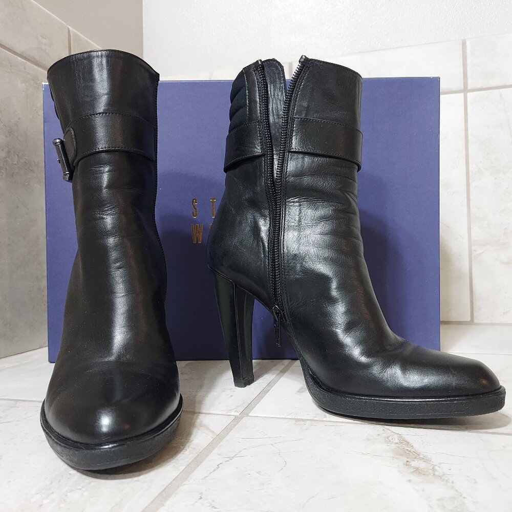 Stuart Weitzman Buckeroo Black Calf Boots, size 5.5 M